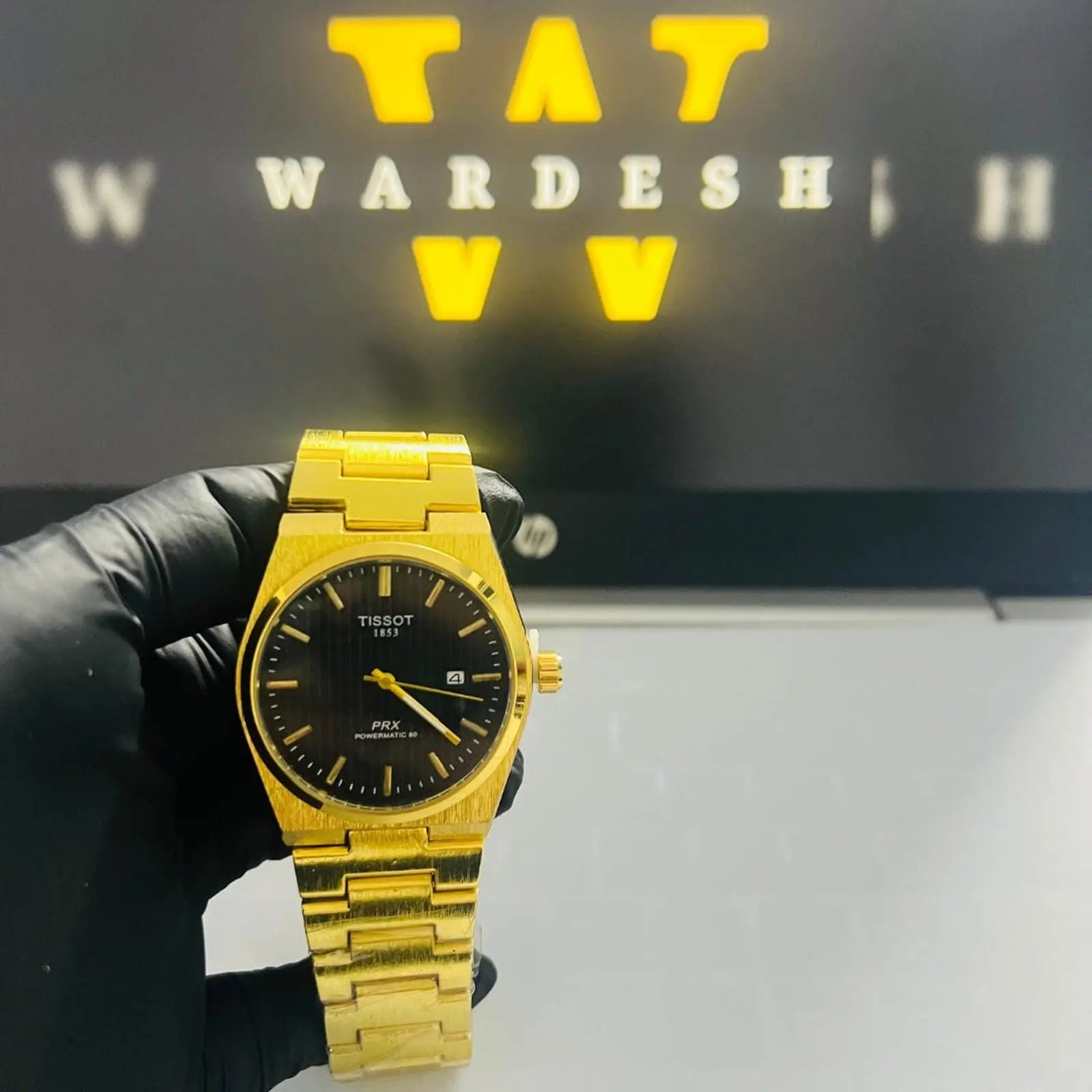 Tissot PRX Black Dial Gold Chain Wardesh
