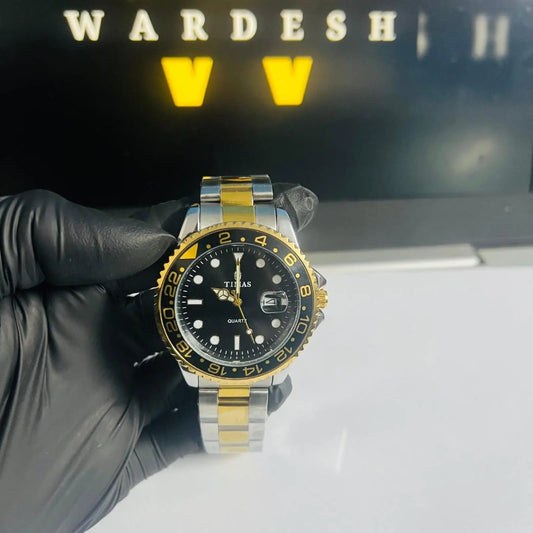Timas Two Tone Black Dial Wardesh
