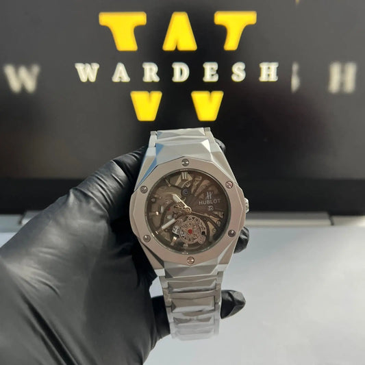 Hublot Gray Skeleton Dial Silver Chain Wardesh