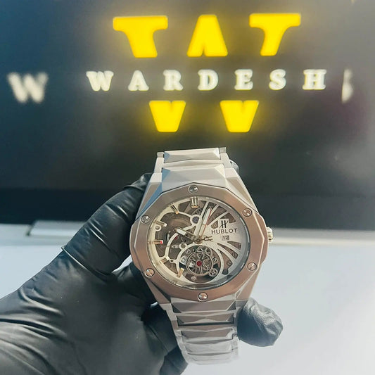 Hublot White Skeleton Dial Silver Chain Wardesh