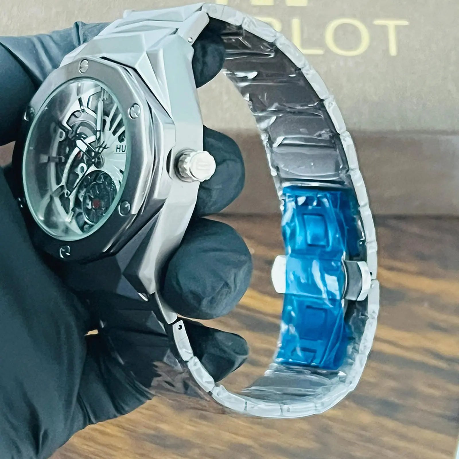 Hublot White Skeleton Dial Silver Chain Wardesh