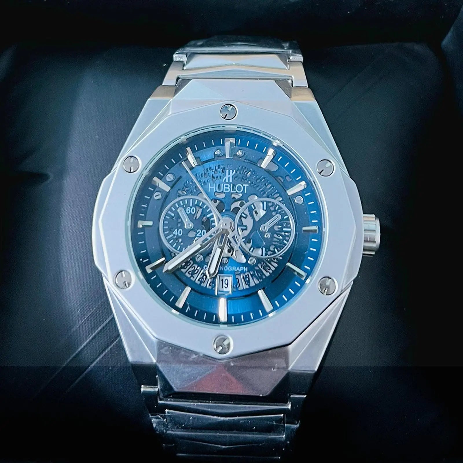 Hublot Blue Multi Dial Silver Chain Wardesh