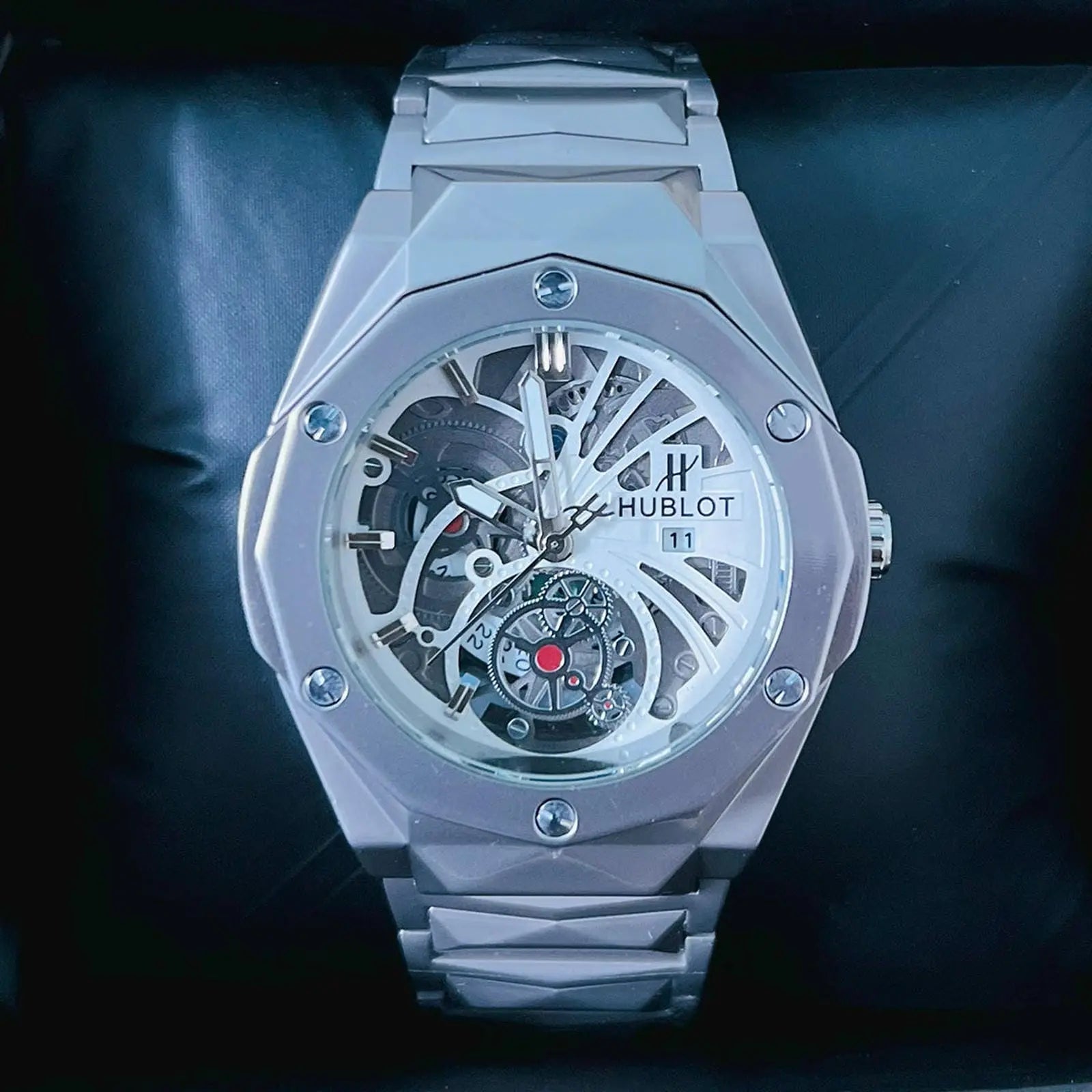 Hublot White Skeleton Dial Silver Chain Wardesh